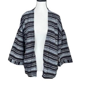 Lucky Brand XS/S Oversized Black Gray Stripe Kimono Jacket Open Front Boho